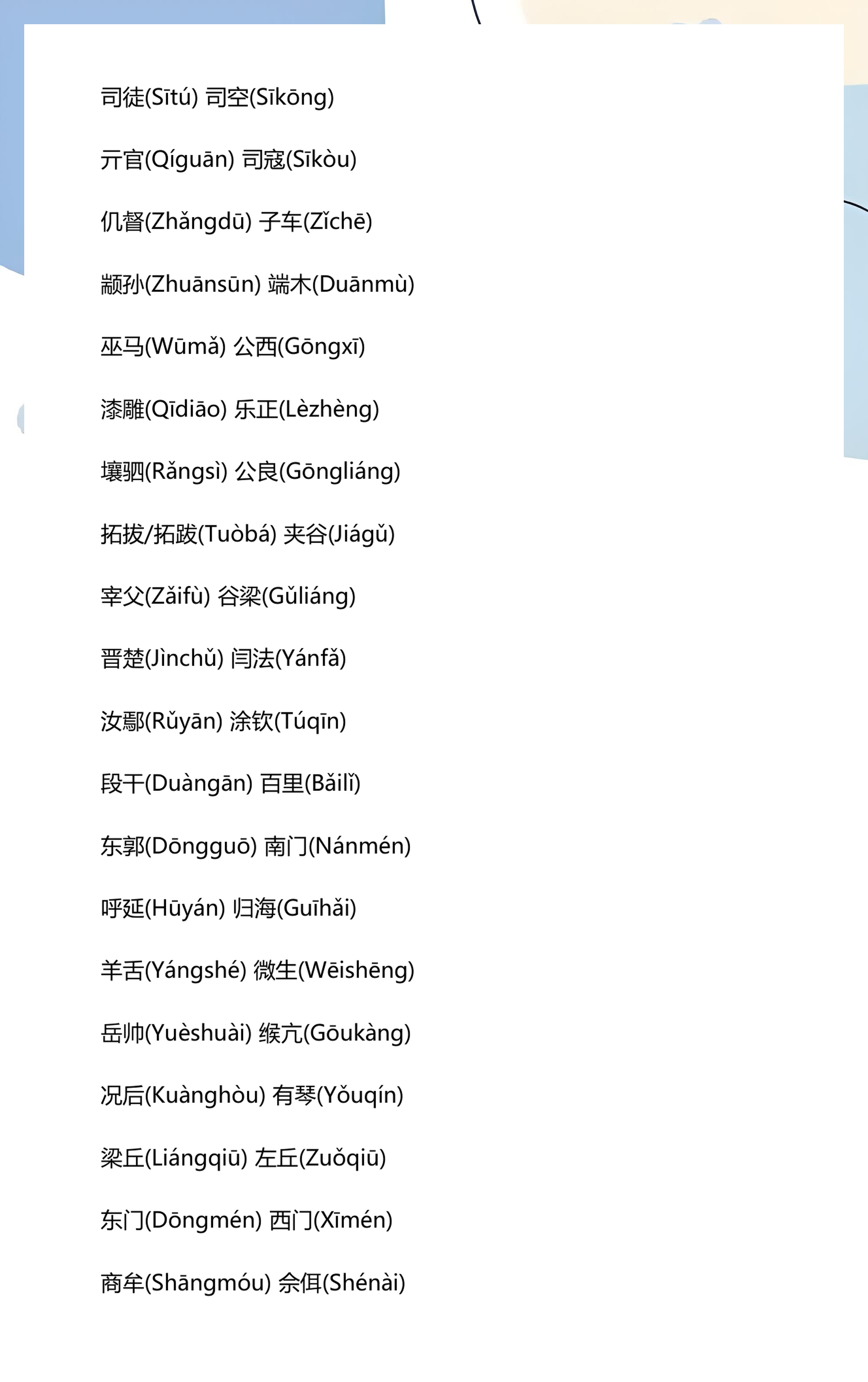 百家姓全部排名表拼音怎么读 百家姓全部排名表拼音怎么读