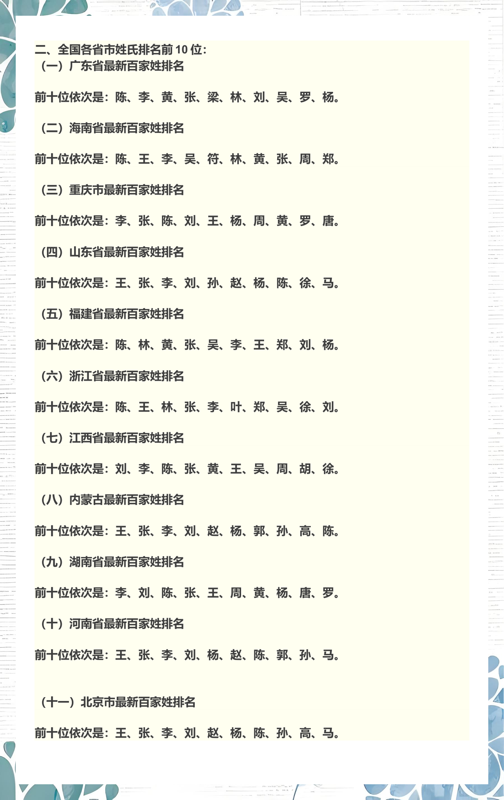 张姓百家姓排名第几