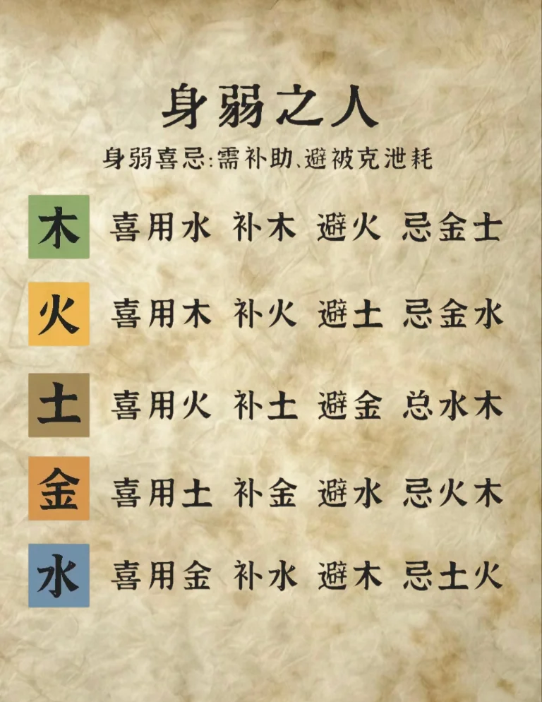 五行喜用神口诀大全