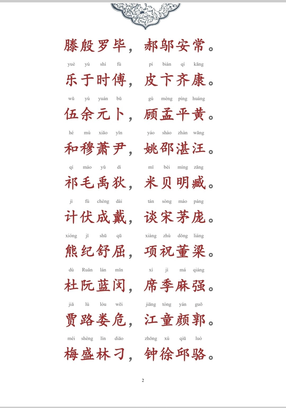 百家姓原文及读音 百家姓原文及读音