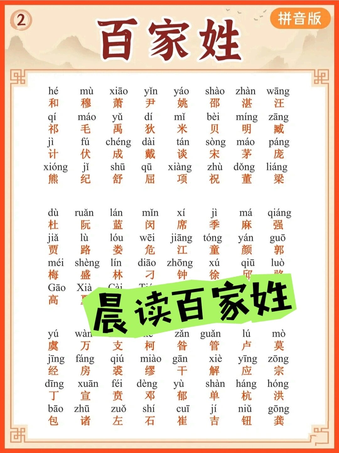 百家姓带拼音电子版(带拼音百家姓全文下载视频) 百家姓带拼音电子版(带拼音百家姓全文下载视频)