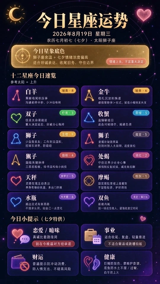 今日星座运势查询每日运程(今日星座运势查询非常算命网)