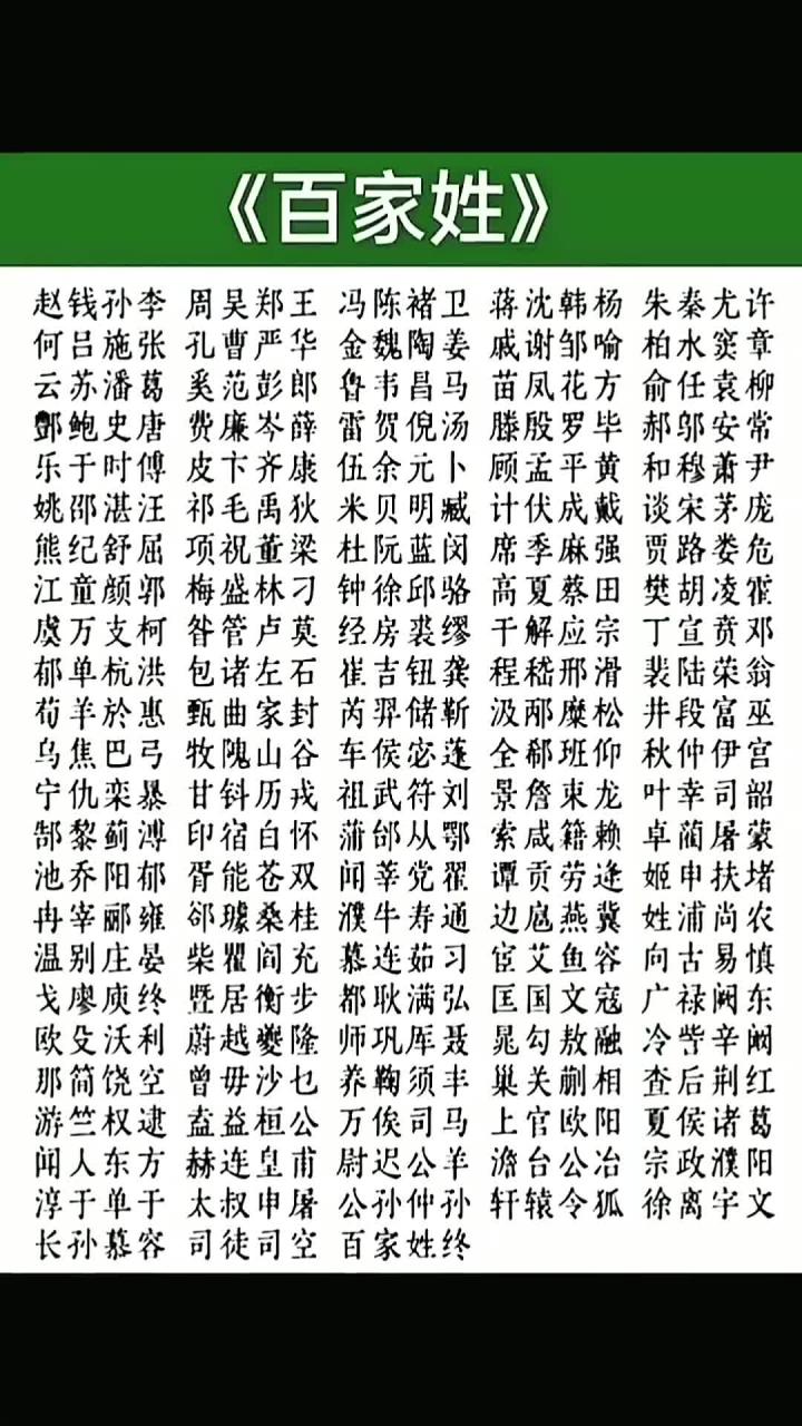 百家姓姓氏排名的原因(百家姓里面的姓氏排列顺序和为什么要这样排的原因)