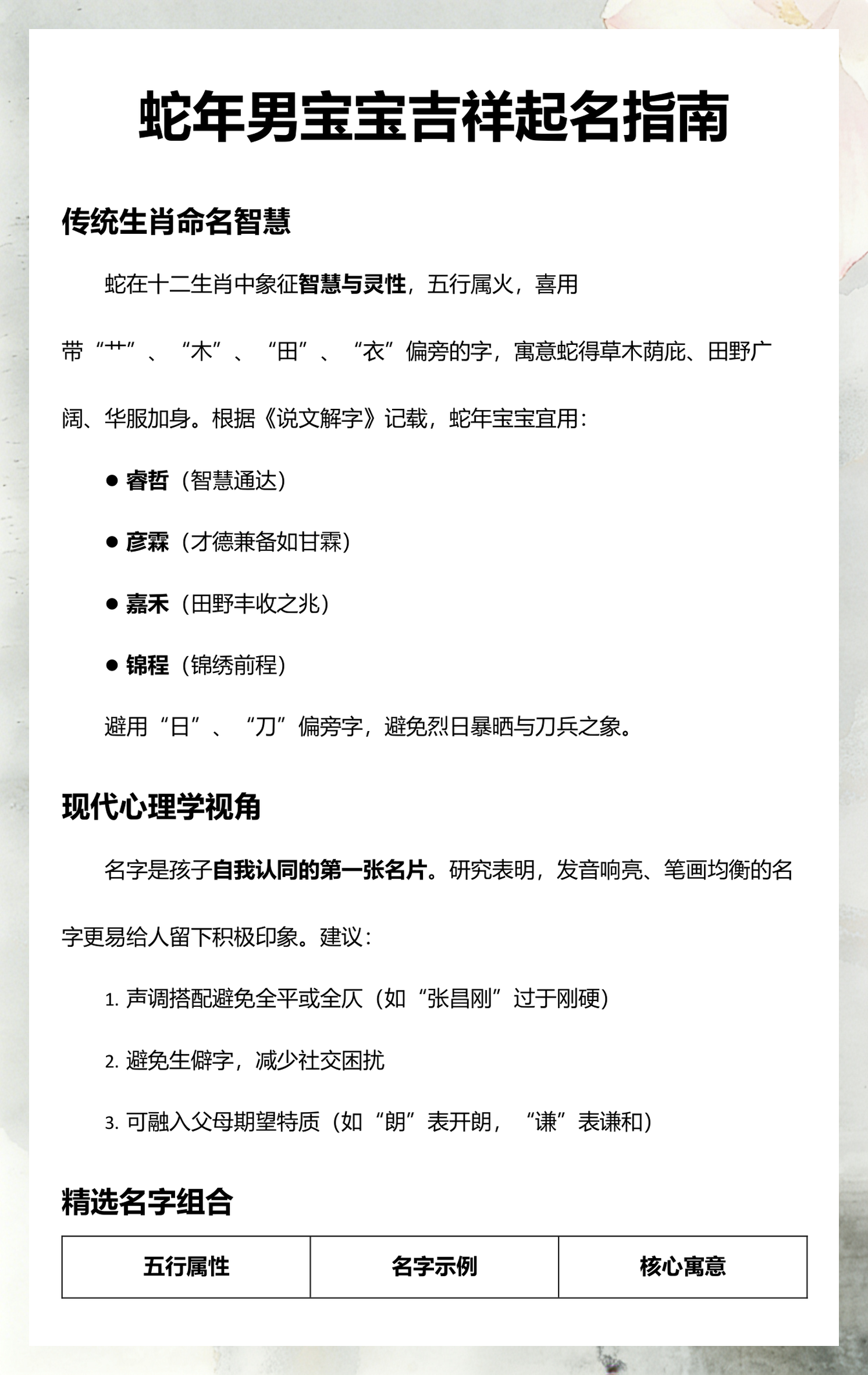 蛇年男宝宝起名打分(蛇年宝宝取什么名字好男孩) 蛇年男宝宝起名打分(蛇年宝宝取什么名字好男孩)
