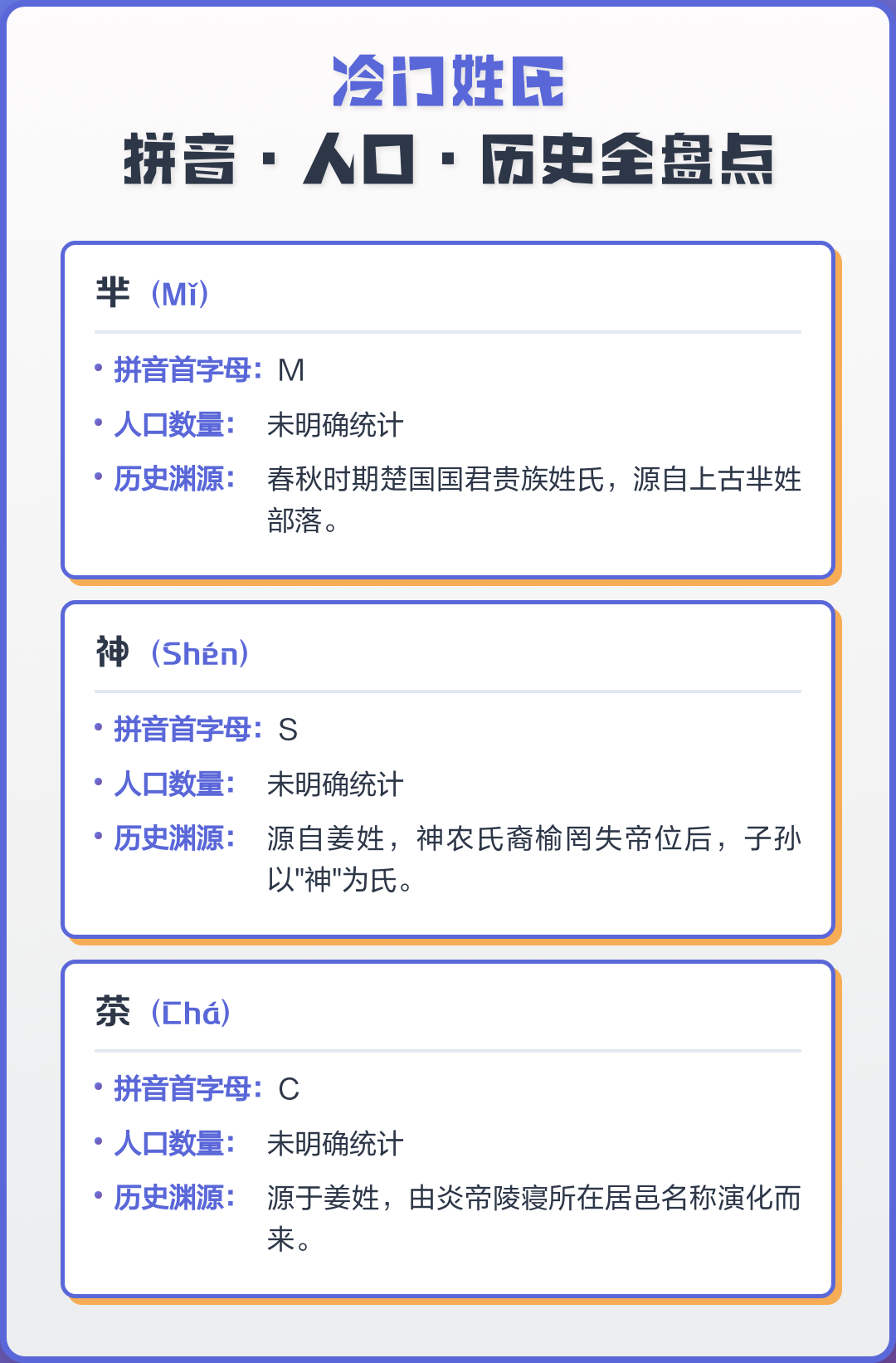 500个冷门姓氏大盘点(100个冷门且好听的姓氏) 500个冷门姓氏大盘点(100个冷门且好听的姓氏)