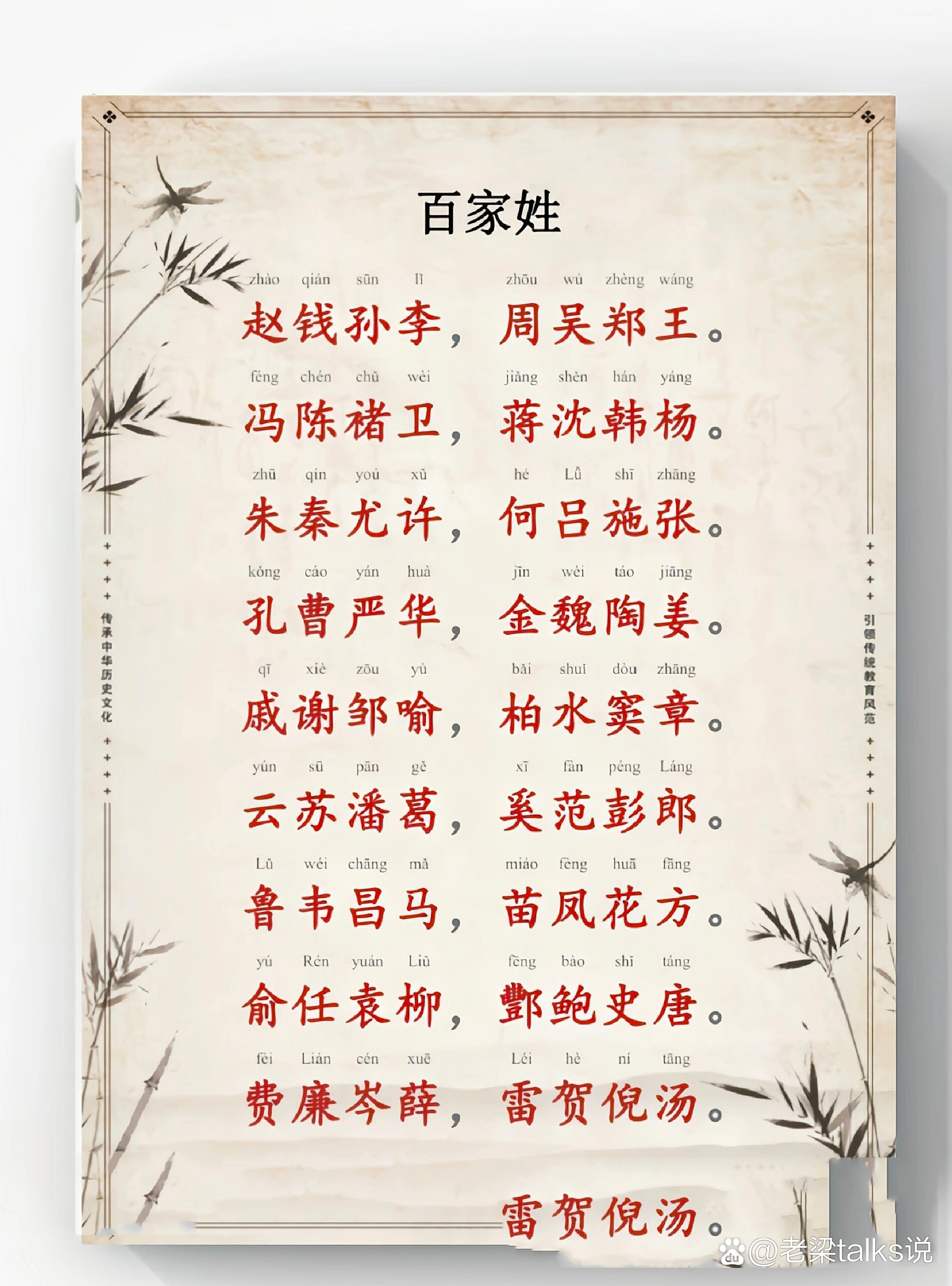 百家姓氏名字壁纸(百家姓排名1一100名图片)