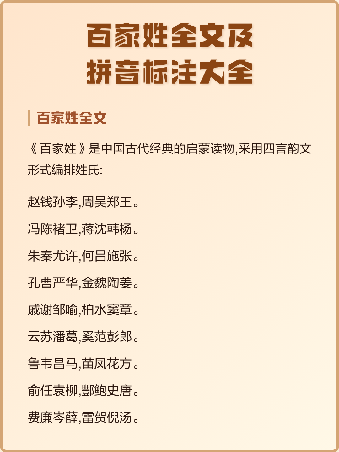 带拼音的百家姓排序(带拼音百家姓大全图片打印版) 带拼音的百家姓排序(带拼音百家姓大全图片打印版)
