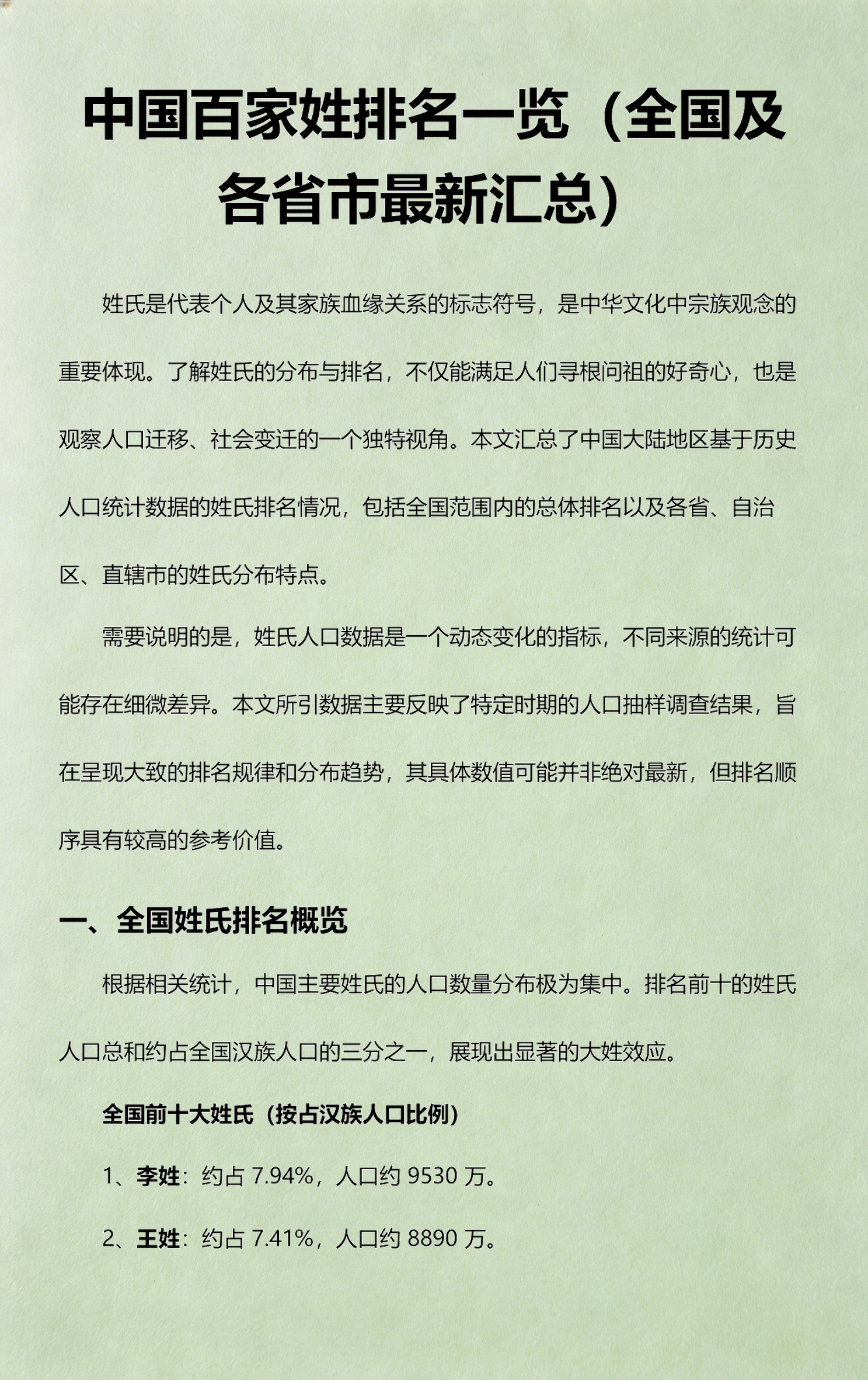 百家姓数量排名1一100名的简单介绍