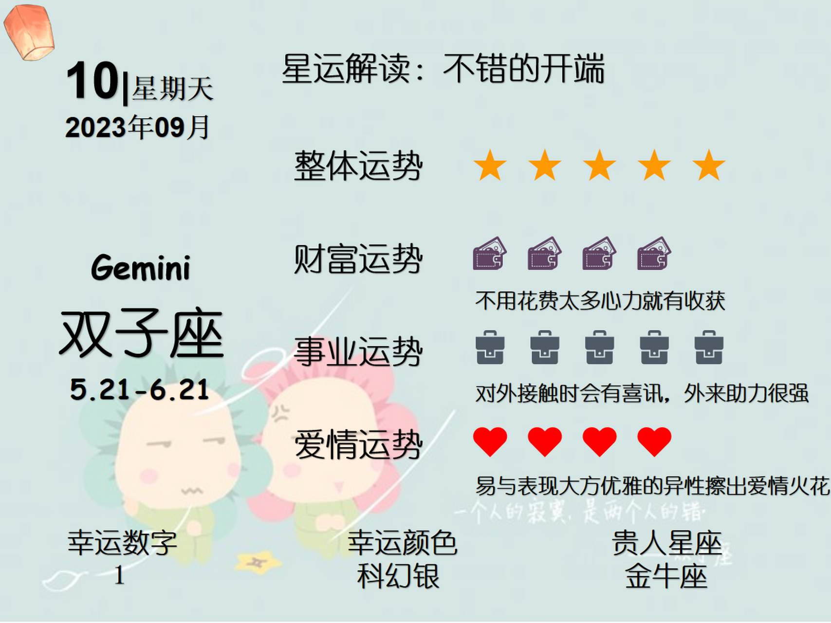 双子座9月运势预测女生(双子座女生9月运势怎么样)