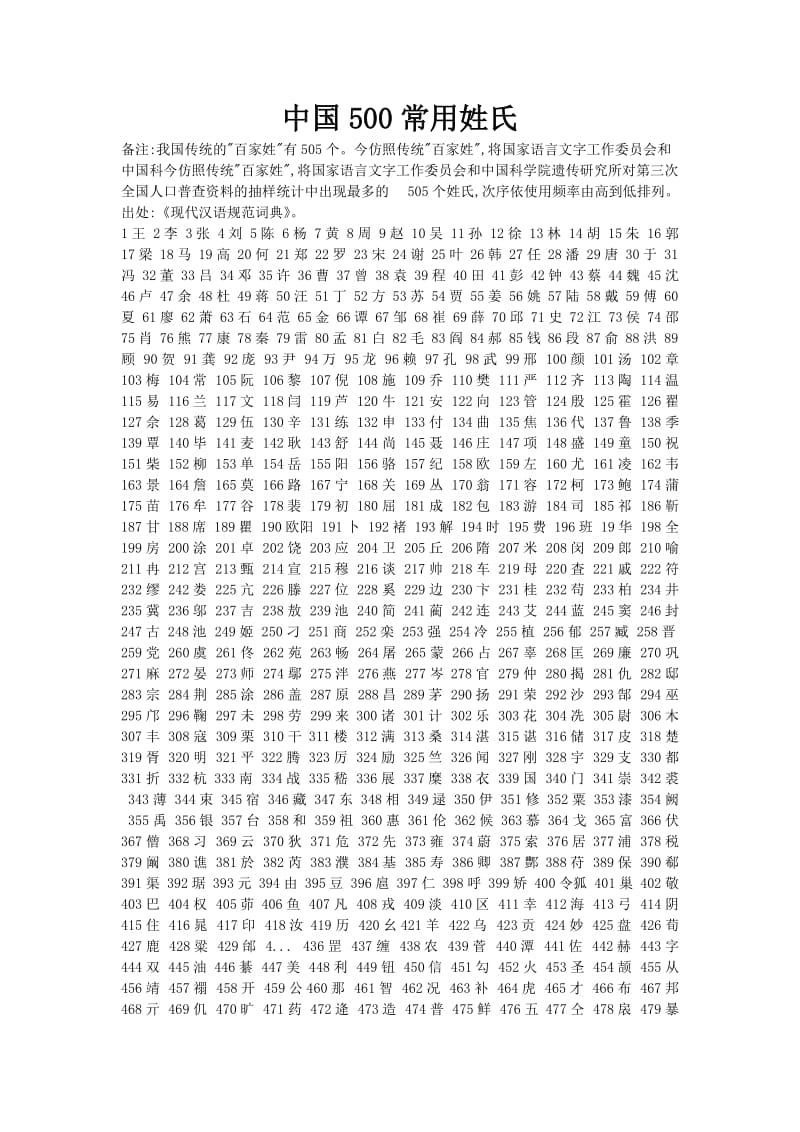真正姓氏(100个最稀有姓氏)