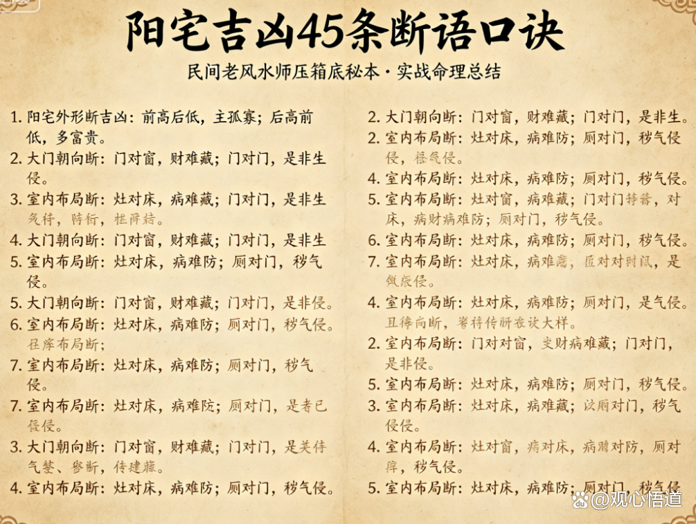 住宅风水必背口诀(住宅风水顺口溜大全集)