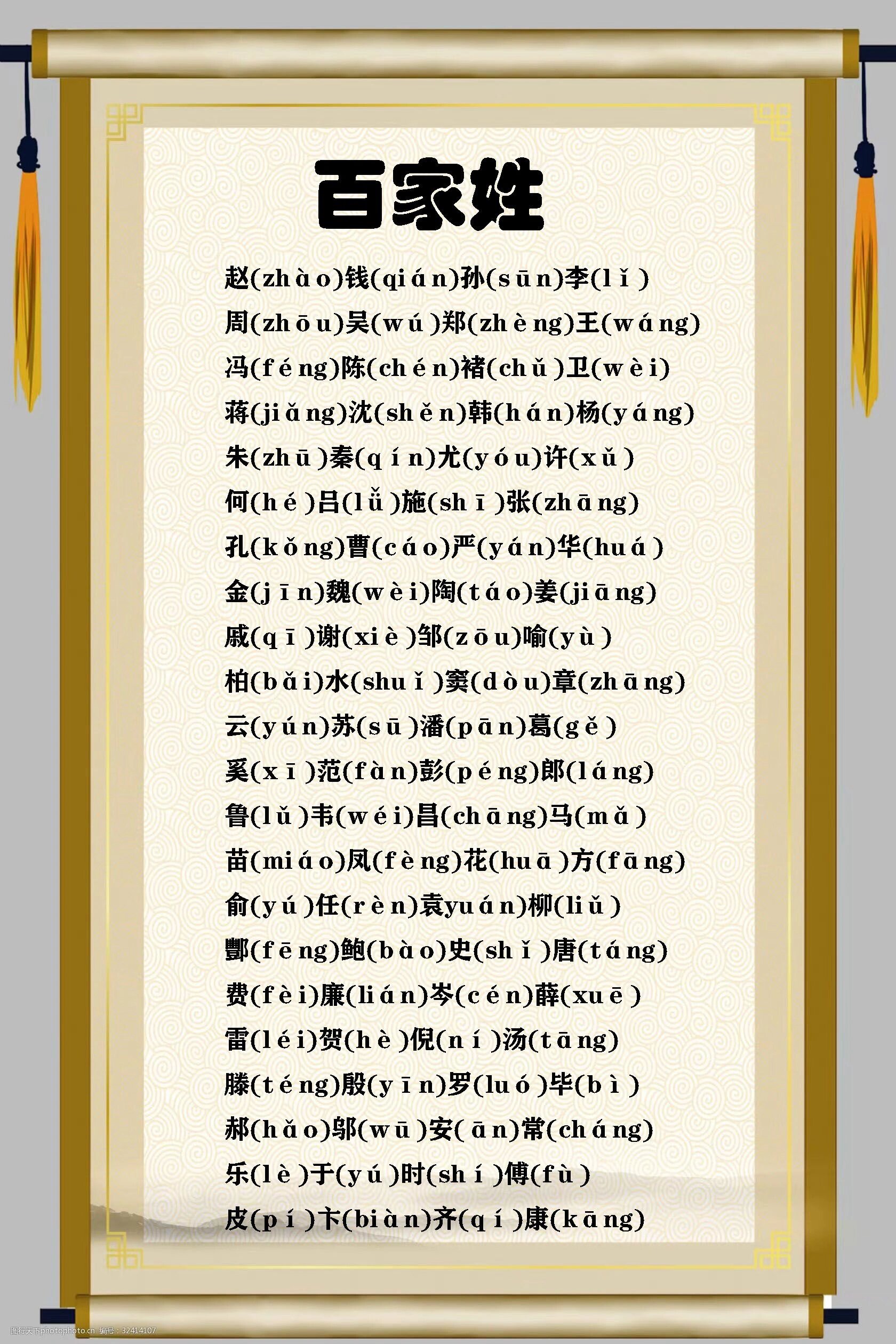 百家姓全文带拼音朗读(百家姓全文带拼音可打印)