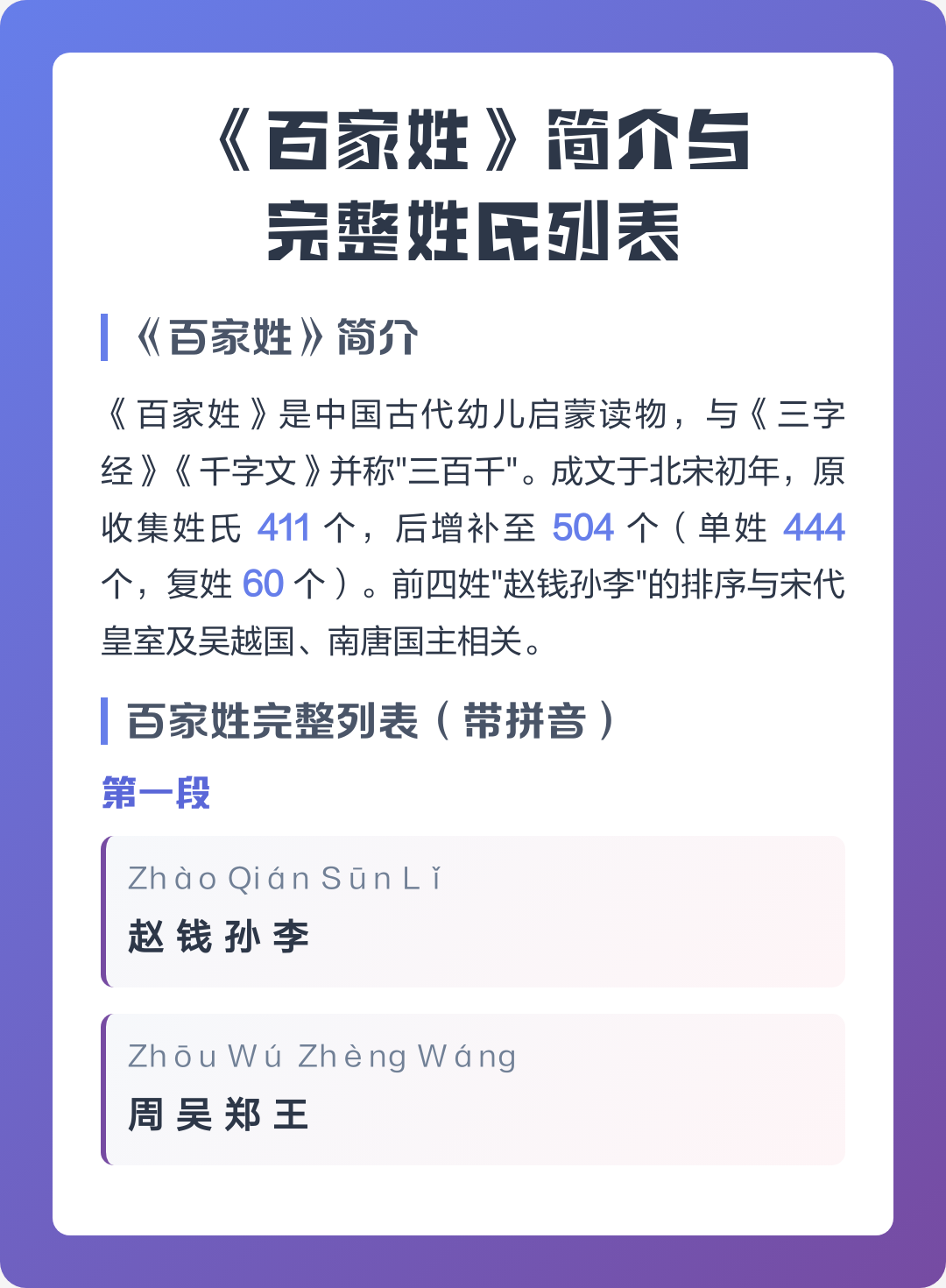最新百家姓排序名单(26年百家姓最新排名)