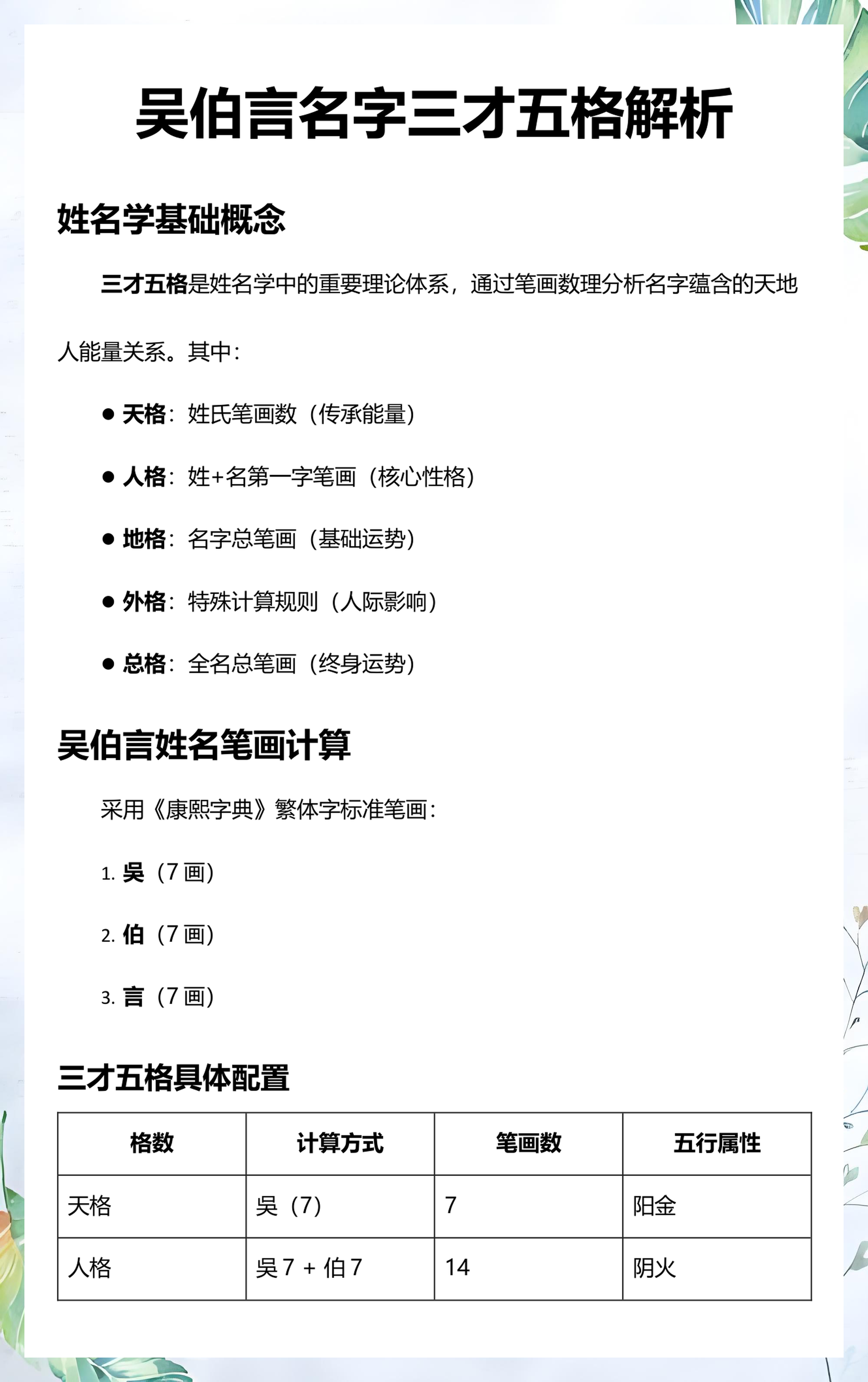 总格姓氏(总格20的名字)